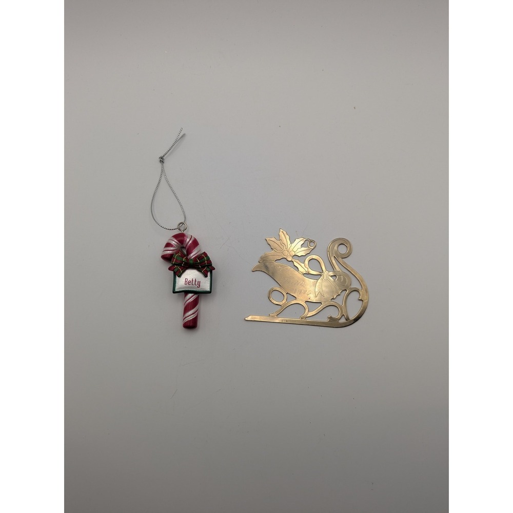Personalized Candy Cane Christmas Ornament Betty Gold Sleigh Ornament 1986‎
